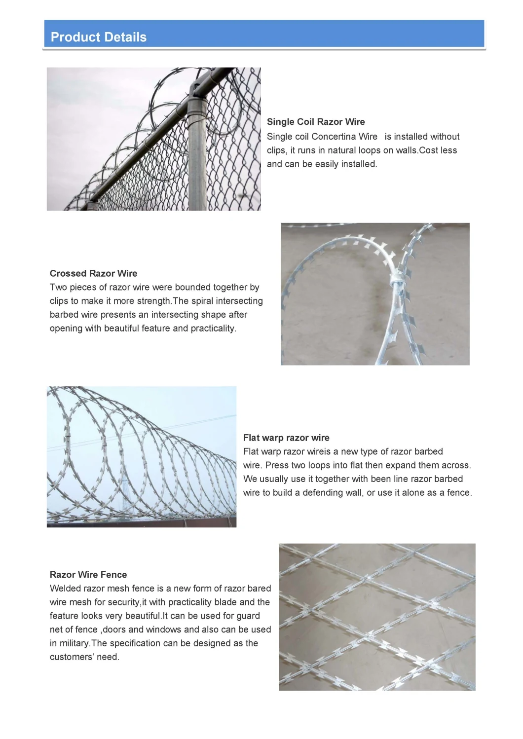 Bwg12 Bwg18 Razor Barbed Wire/Fence Wall Hot Dipped Galvanized Concertina Razor Barbed Wire